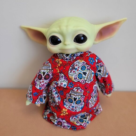Sugar Skull Halloween 2pc Outfit scarf for 11" Mattel Child Grogu baby yoda Doll - Picture 5 of 6